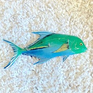 Pretty Hand Painted Costa Rican Fish “Blue Crevalle”  Decorative 3-Hook Hanger